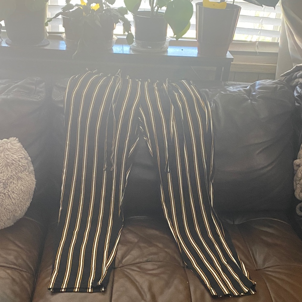 Striped Black, Yellow and White Women's Pants